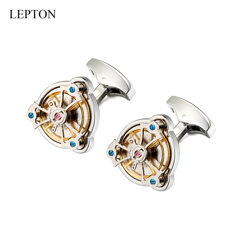 

Lepton Watch Tourbillon Movement Cufflinks For Mens Wedding Groom Silver Color Triangle Business Cufflink Best Gift Drop Shiping