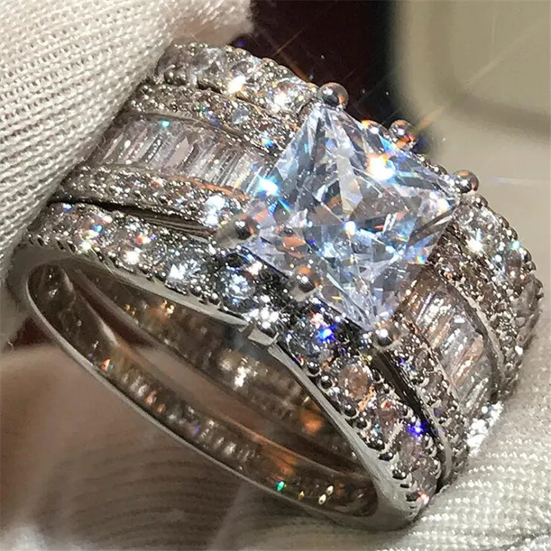 

Choucong Brand New Retro Fashion Jewelry 925 Sterling Silver&Gold Fill Big Princess Cut White AAAAA CZ Women Wedding Band Ring