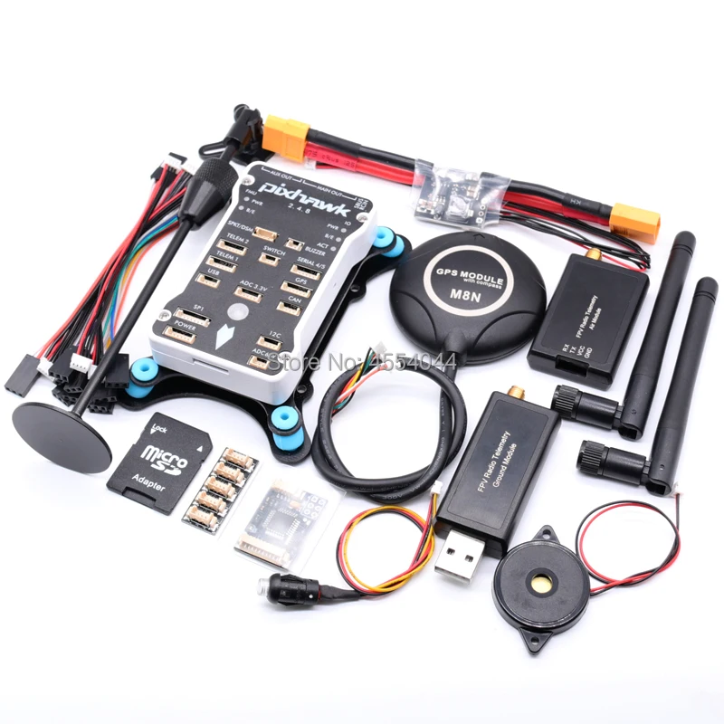 Pixhawk PX4 PIX 2.4,8 controlador de vuelo de 32 bits + GPS M8N + radio telemetría 433/915 Mhz + módulo de alimentación XT60 + soporte gps + PPM + I2C + 4G SD