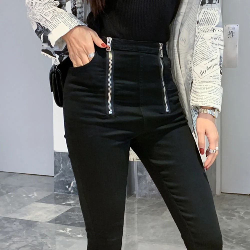 Female new Casual Gothic Pants Double Zipper High Waist Black Pants Women  Fashion Stretch Streetwear Trousers