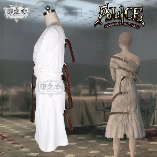 Anime Alice: Madness Returns Cosplay Costumes Lunatic Asylum White Constraints Dress Female Halloween costumes for women