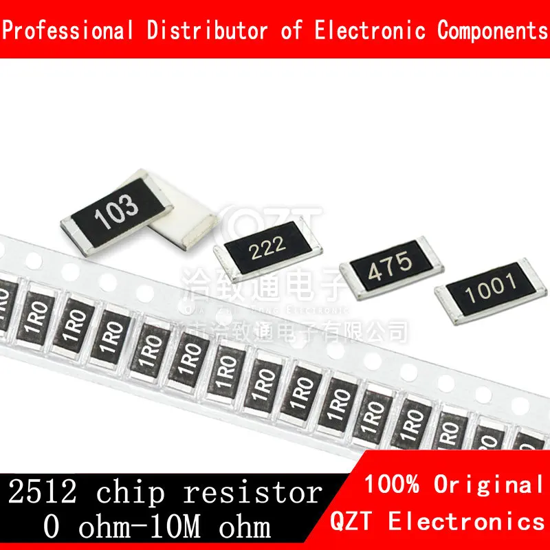 50pcs 2512 1W SMD Chip Resistor resistors 0R - 10M 0 10 100 220 470 ohm 0R 10R 100R 220R 470R 1K 2.2K 4.7K 10K 100K 1M 10M