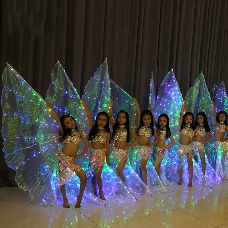 Wings White Rainbow Kids Led Shining Wings Belly Dance  Children Led Isis  Accessories Girls Dance Wings with Stick