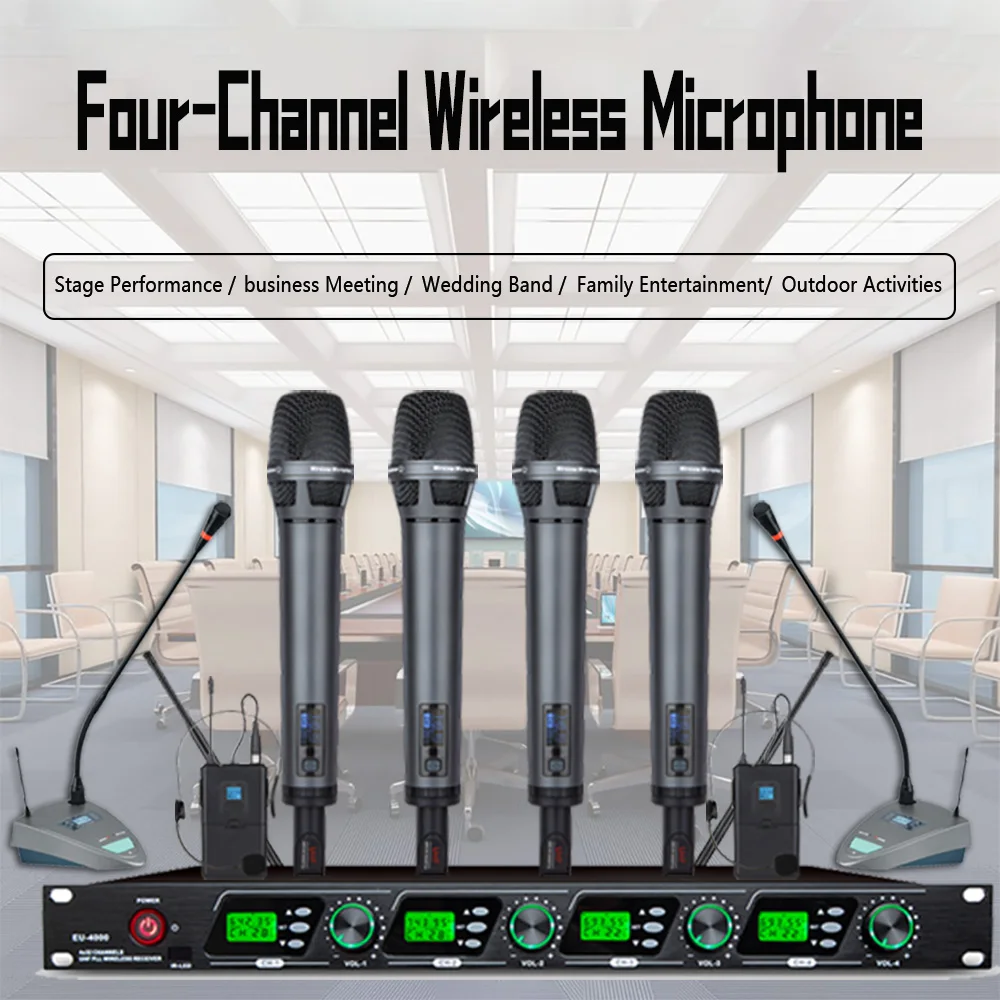 

4-channel True Diversity Wireless Microphone Professional Conference Performance Handheld Lavalier MIC Church Outing Event MIC