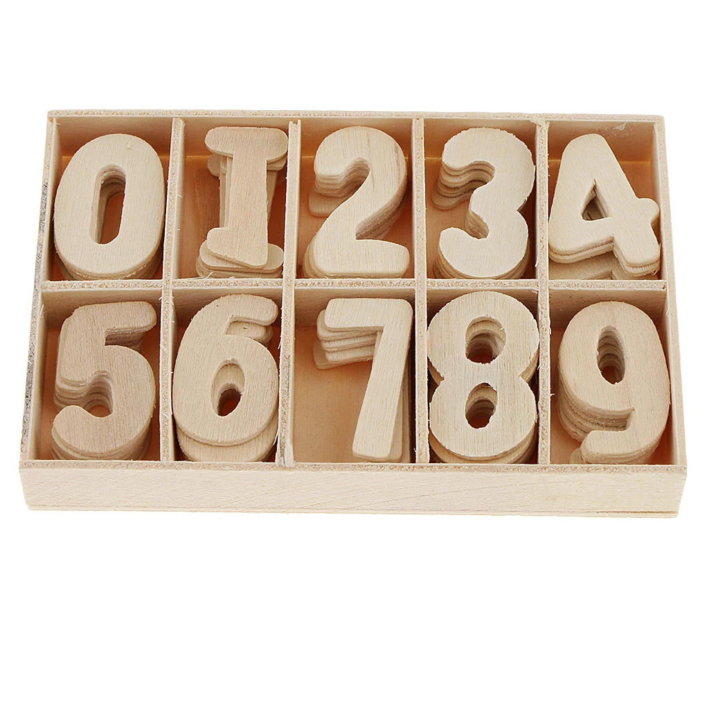 60x Wooden Numbers Set Unpainted DIY Craft Decoration Kids Education Toy