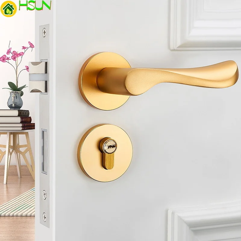 

Solid Space Aluminum Bedroom Lock Wooden Doors Lock Indoor Hold Hand Continuous System Household Hand Lock Electroplated gold