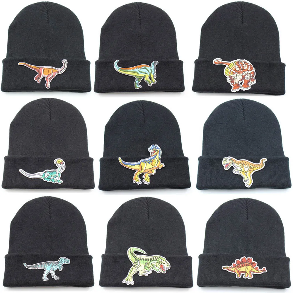 Men Women Knitted Hat Dinosaur Cartoon Beanie Skullcap Cap Cuff Brimless Retro Unisex HipHop Elastic Warm Winter Ski Beanie Hat