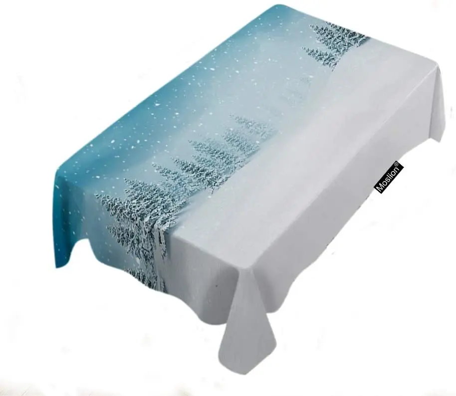 Winter Forest Scenery Rectangle Table Cloth Christmas Snow Freeze Wonderland