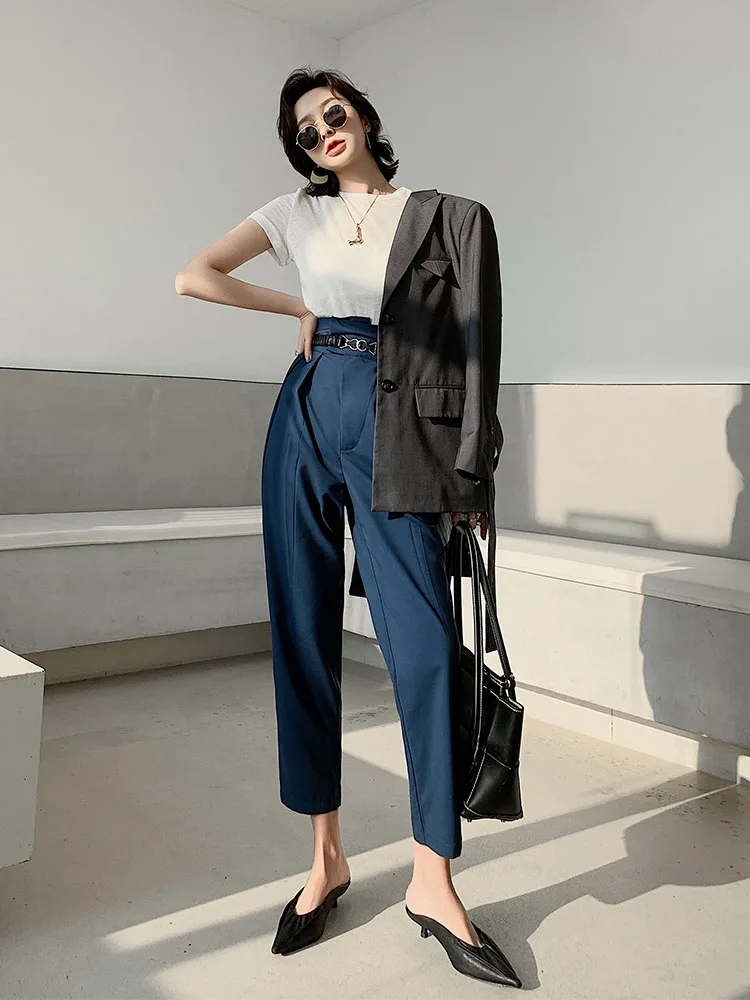 New harem pants female 2020 new high waist fold radish pants Korean fashion casual pants were thin Casual Regular