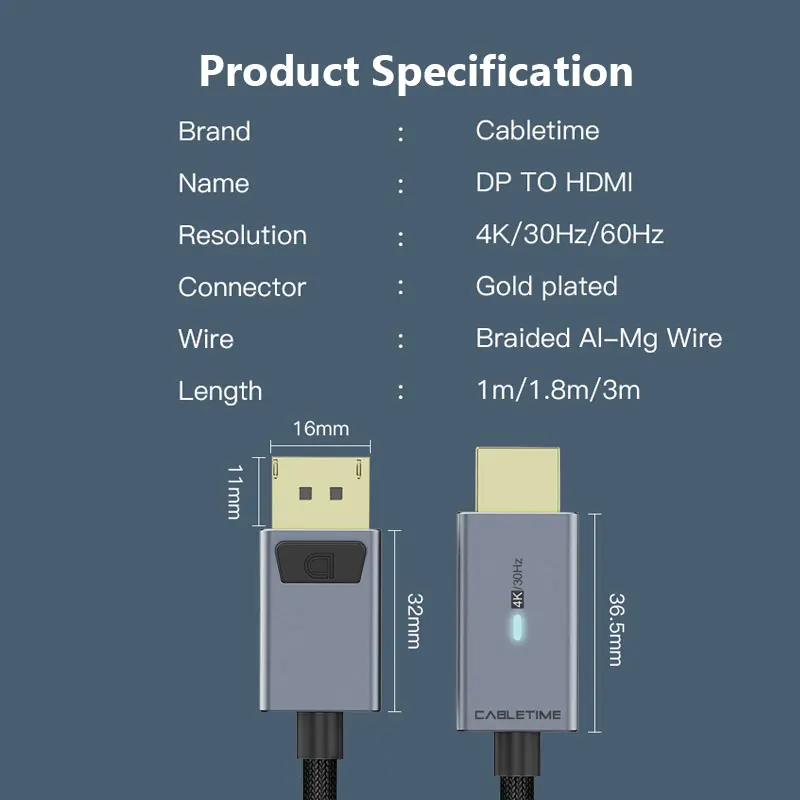 CABLETIME nowy DisplayPort do HDMI 4K 60HZ kabel hdmi kabel DP do HDMI 4K 60Hz konwerter DP1.2 dla projektor HDTV Laptop PC C313