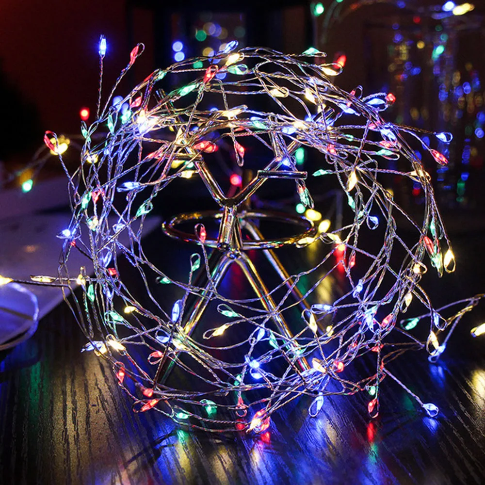 2/5m LED Copper Wire Firecrackers String Lights 8Modes Garland Fairy Lamp for New Year Christmas Wedding Party Garden Decoration