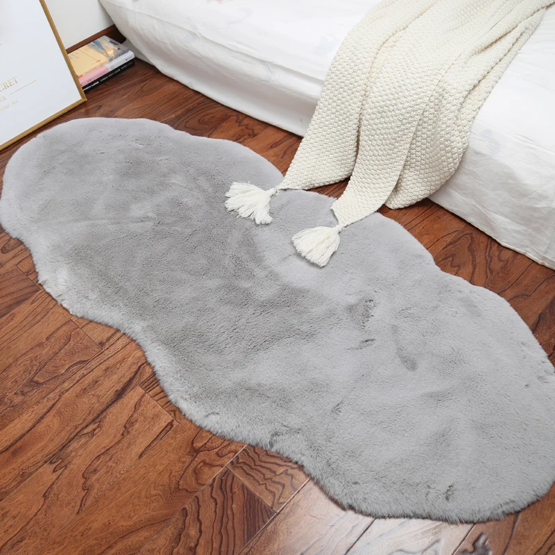 Imitation Rabbit Hair Soft Carpets Bedroom Bedside Floor Mat Fluffy Living Room Rug Faux Fur Hallway Entrance Rugs Solid Color