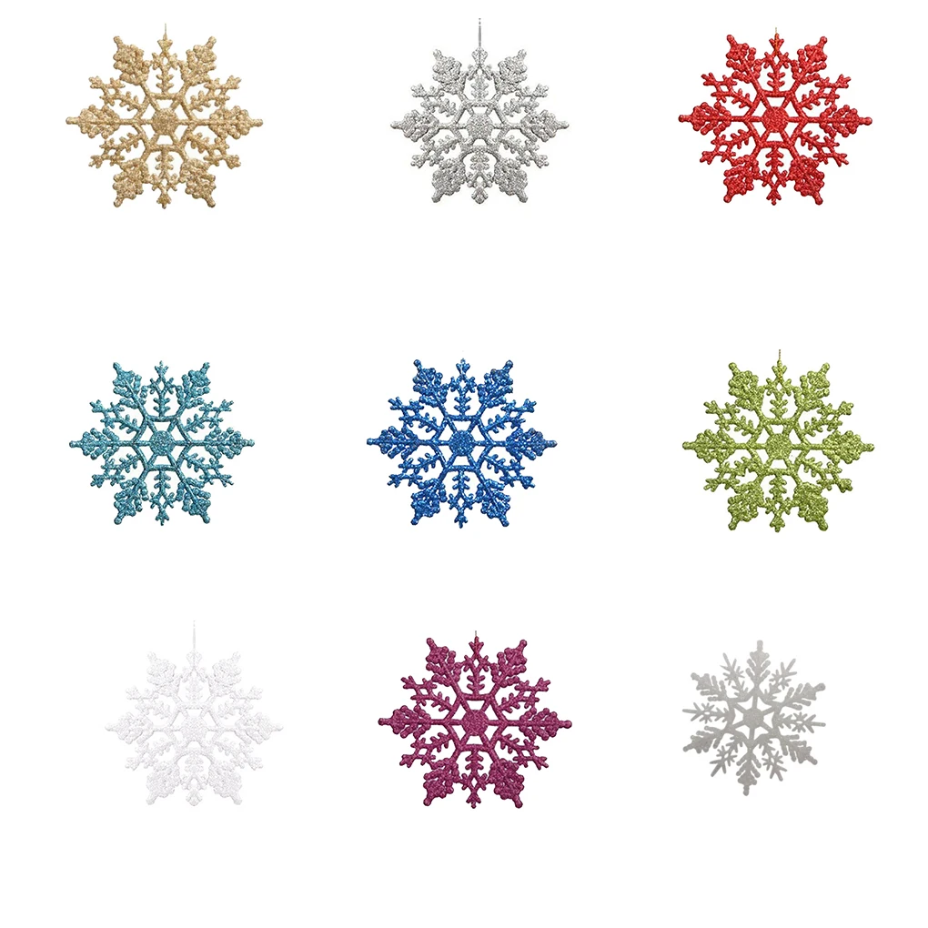 12pcs Plastic Christmas Xmas Snowflake Ornaments Tiny Sparkling Sequin Glitter Snow on String Wedding Decor