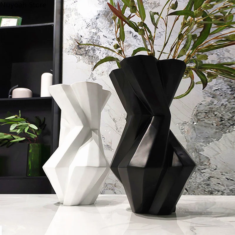 

Modern Geometric Resin Vase Nordic Flower Arrangement Accessories White Origami Countertop Vase Living Room Home Decoration