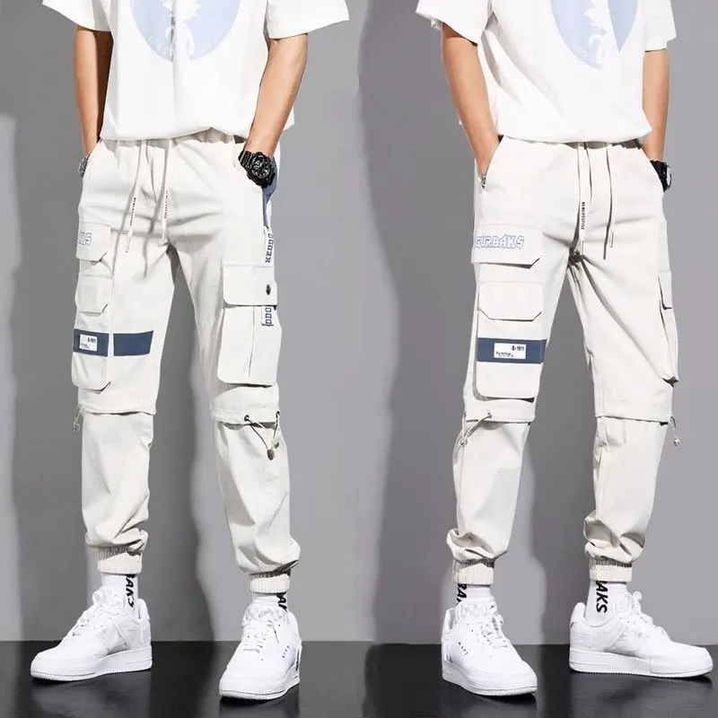 

Spring and Summer Male Multi-Pocket Overalls Youth Loose Ankle-Banded Cargo Pants Mens Joggers Pants Sweatpants Trousers