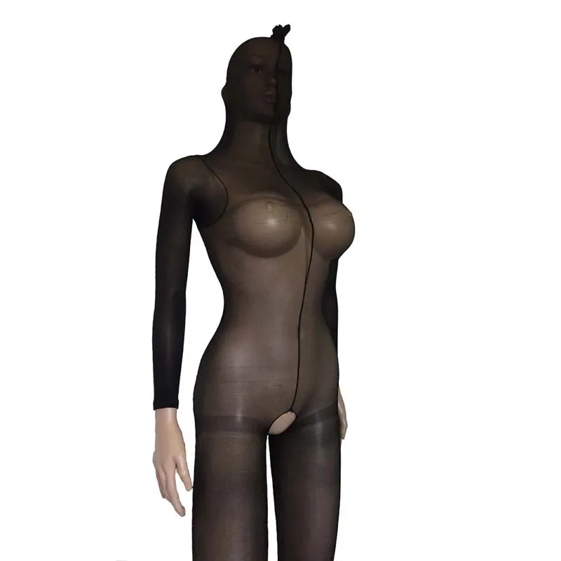 Unisex Sexy Sheer Open Crotch Body Encasement Up to Head Bodyhose BodyStocking Pantyhose Fetish Playsuit Lingerie