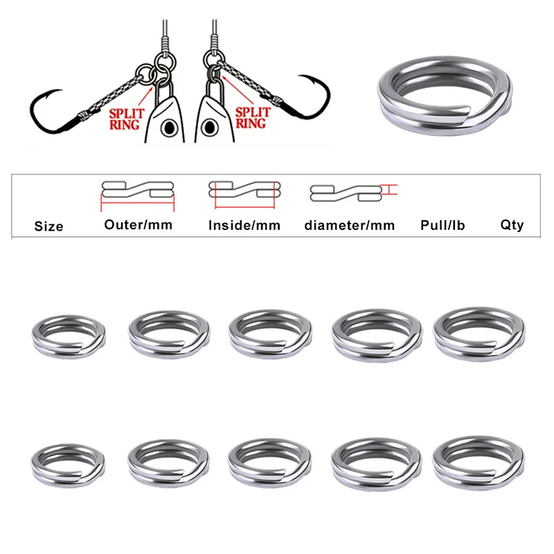 100pcs/Lot Stainless Steel Split Ring Diameter From 4mm to 6mm Heavy Duty Fishing Double Ring Connector Fishing Accessories