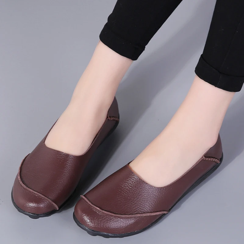 Ladies Shoes Round Head Solid Color Soft Sole Leather Stitching Durable Woman Vulcanize Shoes Ladies Vintage Leisure Footwear