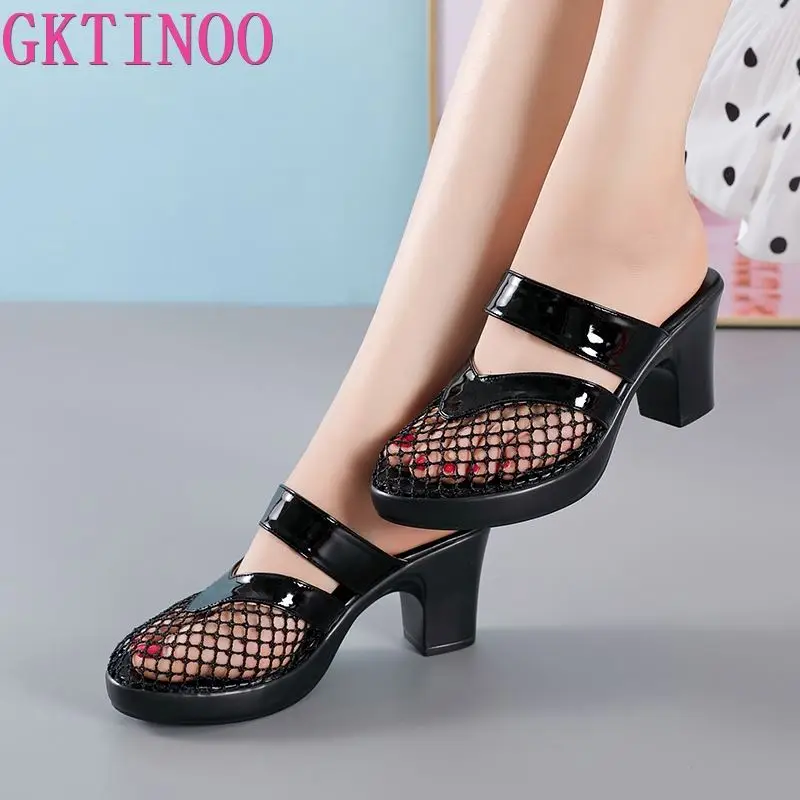 

GKTINOO Fashion Ladies Slides Closed Toe Woman High Heel Summer Shoes Elegant Women Slippers Non-slip Female Sandals