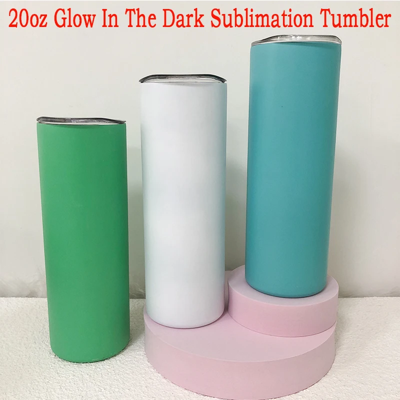 Popular 20oz Sublimation Glow In The Dark Straight Skinny Tumbler Luminous Water Bottle Paint Stainless Steel Magic Party Gifts