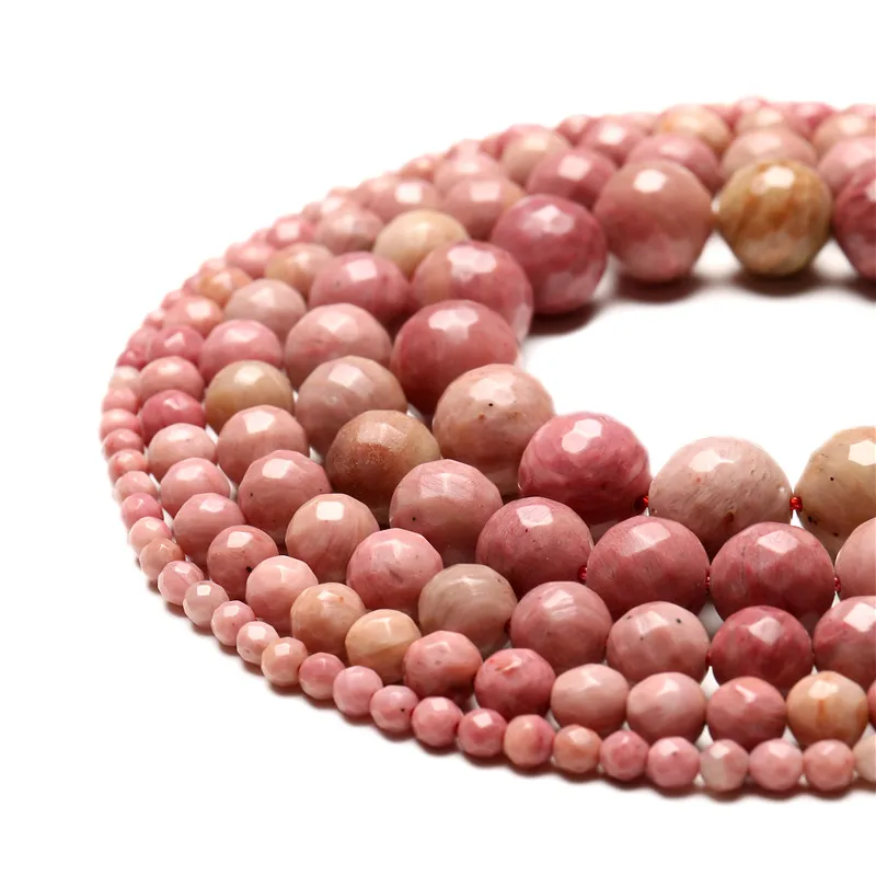 Wholesale Faceted Pink Natural Rhodochrosite Stone Beads Round Loose Jasper Beads For Jewelry Making DIY Bracelets 4-12mm