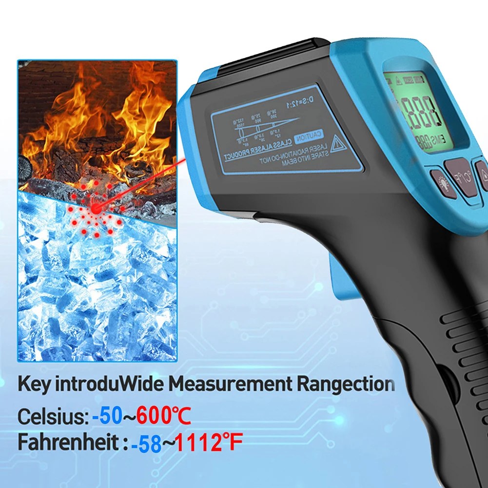 Cyfrowy termometr na podczerwień-50 ~ 600 ℃ GM320/GM320S/HW600/HW550 wyświetlacz LCD termometr zbliżeniowy pirometr punkt laserowy na podczerwień