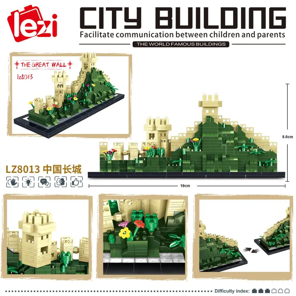 1202pcs+ The Great Wall Mirco Blocks LZ8013 Chinese Famous Architecture Building Brick 3D Model City Blocks Toys For Children