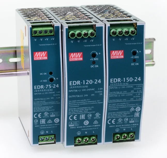MEAN WELL EDR-75 120 150 12V 24V 48V meanwell EDR-75-24 EDR-120-24 EDR-150-24 Zasilacz impulsowy z pojedynczym wyjściem