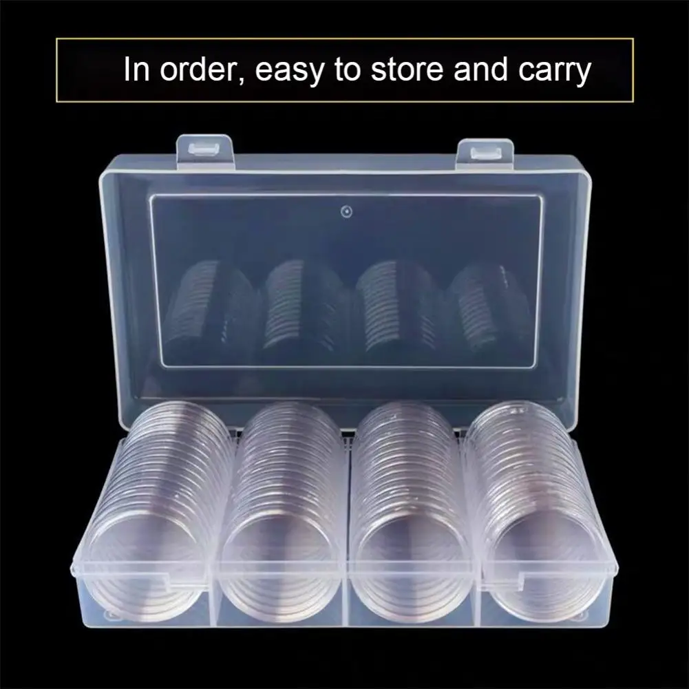 60Pcs/Set 41MM Portable Coin Holders Reusable Acrylic Transparent Storage Cases Round Protector Organizers for Collection