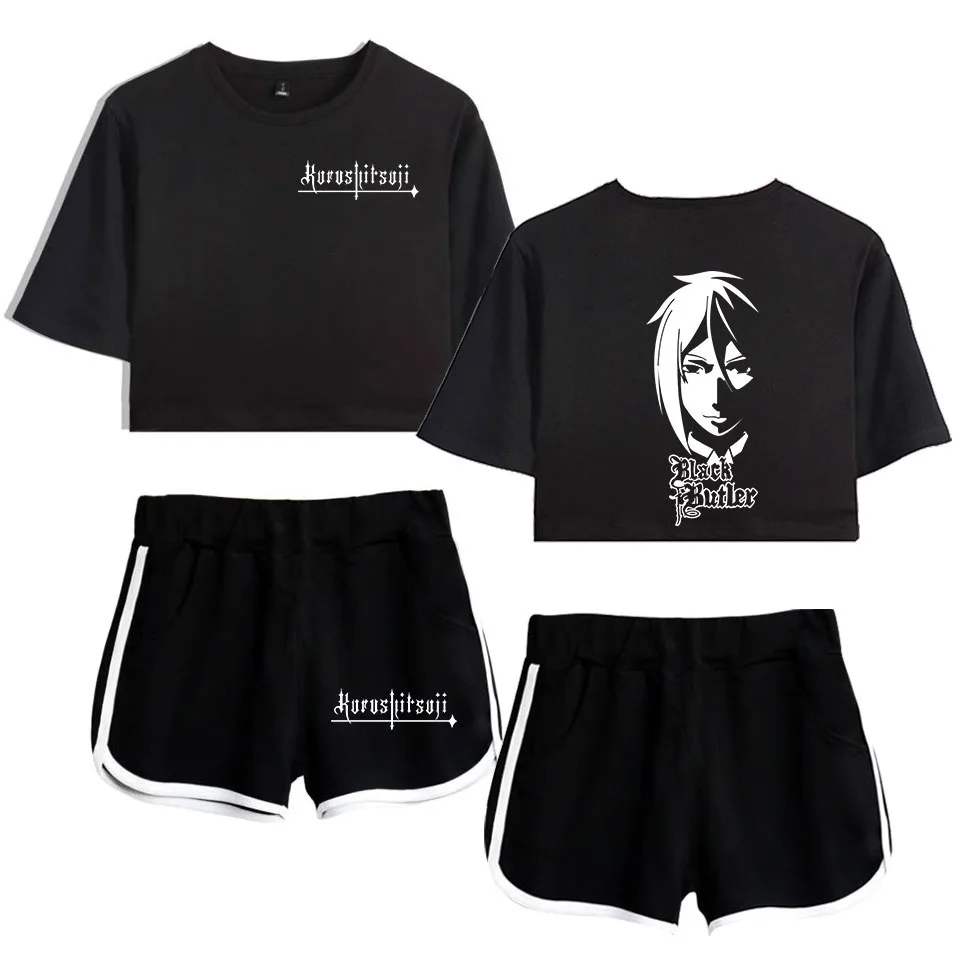 

Summer Women's Sets Anime Black Butler Kuroshitsuji Short Sleeve Crop Top + Shorts Sweat Suits Women Tracksuits Two Piece Outfit