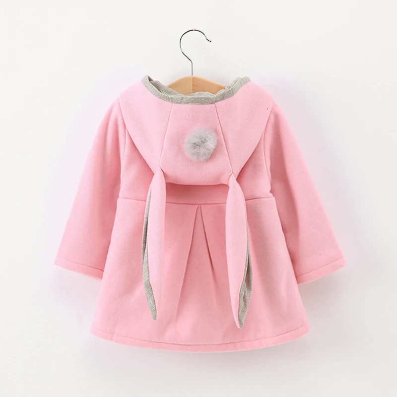 1 2 3 4 5 Years Autumn Girls Jacket Rabbit Ears Keep Warm Hooded Fashion Little Princess Coat Birthday Party Gift Kids Clothes