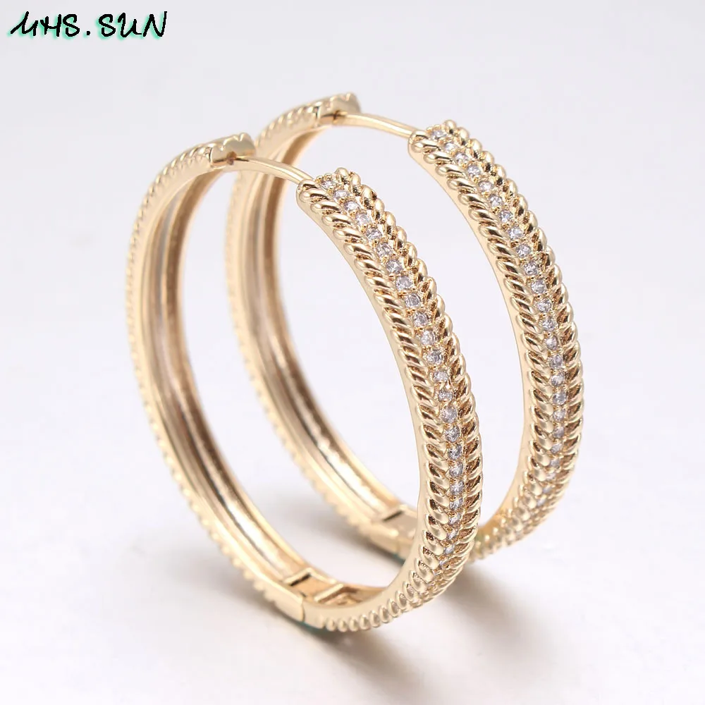 MHS.SUN Trendy AAA Zircon Jewelry Hoop Earrings For Women Fashion Gold Color CZ Crystal Earrings Party Accessories Dropship