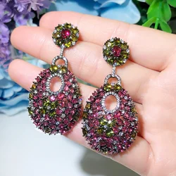 CWWZircons Hot Charming Designer Cubic Zirconia Rose Red Long Drop Earrings for Women Trendy Boho Wedding Party Jewelry CZ699