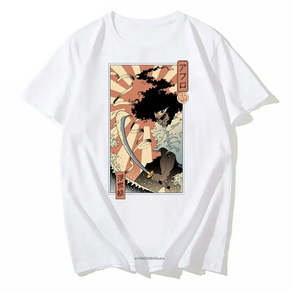 

Japanese Warrior Graphic Art Men T Shirts Afro Head Type Ukiyo-E Print Men Tshirt Oversized Clothes O-Neck Unisex Streetwear Tee