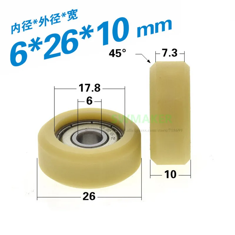 1pcs 6*26*10mm 626 bearing Nylon wheel / Palin wheel / drawer wheel / door and window guide wheel