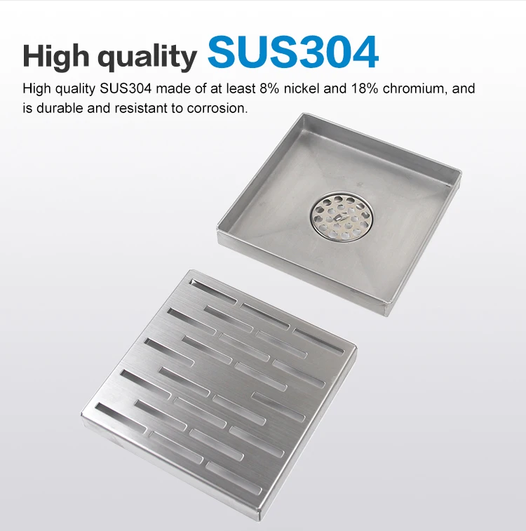 High Quality Square SUS304 Stainless Steel Strong Sturdy Drain Floor Anti Odor Floor Drain 150*150*30mm Bathroom shower drainer