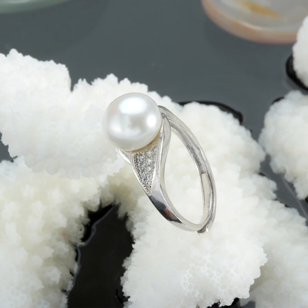 HENGSHENG Lighting Shape Zircon Lovely Ring 925 Silver Jewelry For Women Natural Freshwater Pearl Bread Round Fine Wedding Gifts