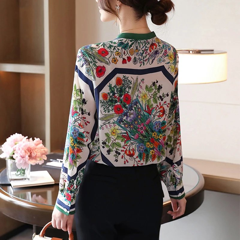 Chinese style flower print shirts for ladies Fashion women\'s blouses Spring summer long sleeve Blouse Female Tops Blusas Mujer