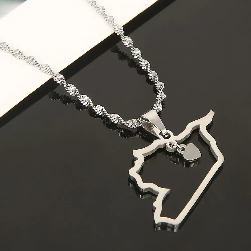 Stainless Steel Silver Color Syria Map Pendant Necklaces Trendy Syrians Map Chain Jewelry