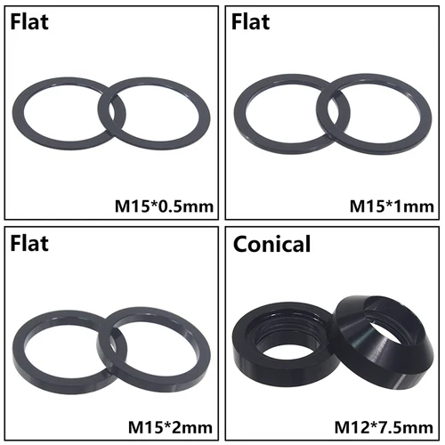Imagen 2 del producto Arandela de eje pasante de bicicleta M15x0,5mm/1mm/2mm arandelas de eje M12x7,5mm espaciador bujes de bicicleta tubo eje brochetas espaciador arandela cónica plana