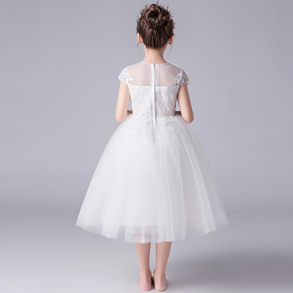 Abiti da festa di compleanno per ragazze estive abito elegante per bambini fiore abito da principessa bianco robe de soirée de mariage