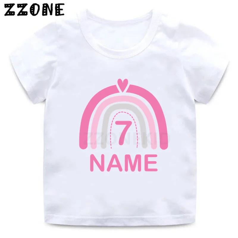 Rainbow 1 2 3 4 5 6 7 8 9 Years Girls Birthday T-shirts Customize Name Kids Clothes Baby Tops Children T shirt Present,HKP2612