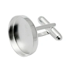925 Sterling Silver French Cufflink Tray with 16/20mm Round Cabochon Setting DIY Cuff Link Blank Finding Jewelry Gift for Men