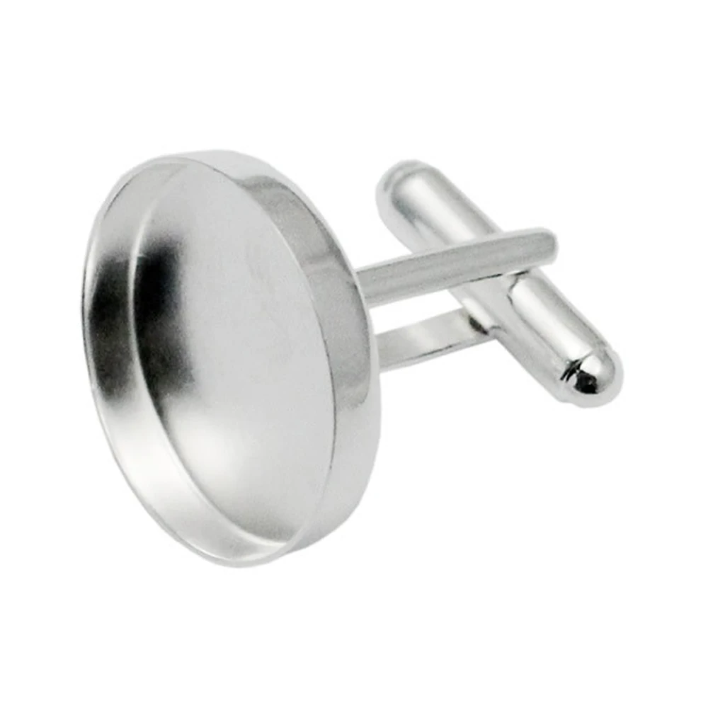 925 Sterling Silver French Cufflink Tray with 16/20mm Round Cabochon Setting DIY Cuff Link Blank Finding Jewelry Gift for Men