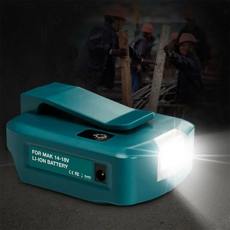 14.4V/18V Li-on Battery Dual USB Port with LED Light Spotlight Outdoor Flashlight for Makita Batteries