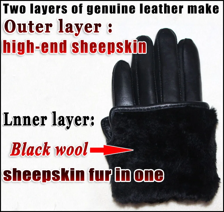 Leather Fur Sheepskin Gloves Women\'s  Sheepskin Wool Gloves Thick Warm Leather Real Wool Gloves Winter Touch Screen  Windproof