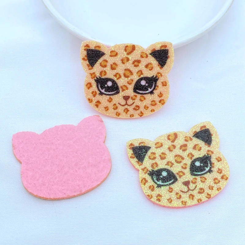 10 sztuk/partia nowy brokat piękny Leopard głowy aplikacje czuł łatki dla rzemiosła odzież DIY akcesoria Scrapbooking