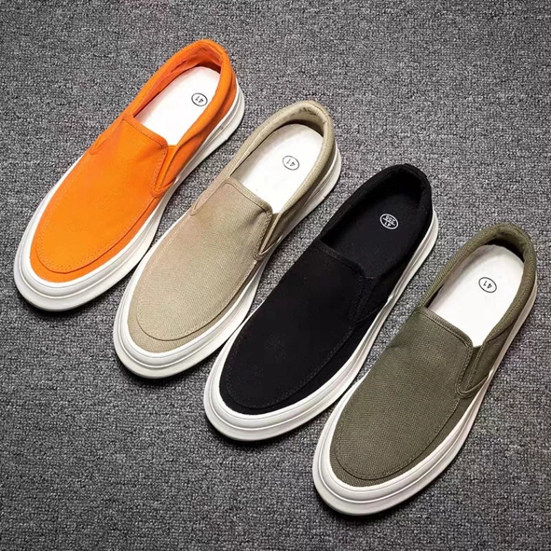 

Male Canvas Shoes 2021 Autumn Winters Recreational Cloth Shoes A Pedal Lazy Low Shoes Help Plus Velvet Cotton Shoes