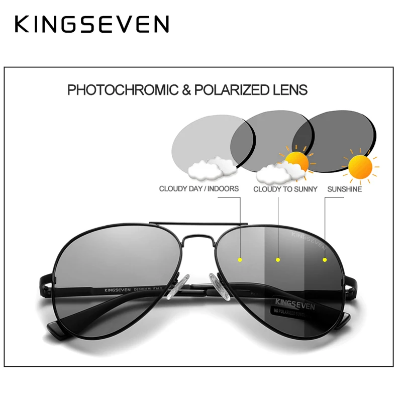 KINGSEVEN 2023 New Brand Men occhiali da sole in alluminio fotocromatici polarizzati UV400 Lens occhiali da sole maschili donna per occhiali da uomo