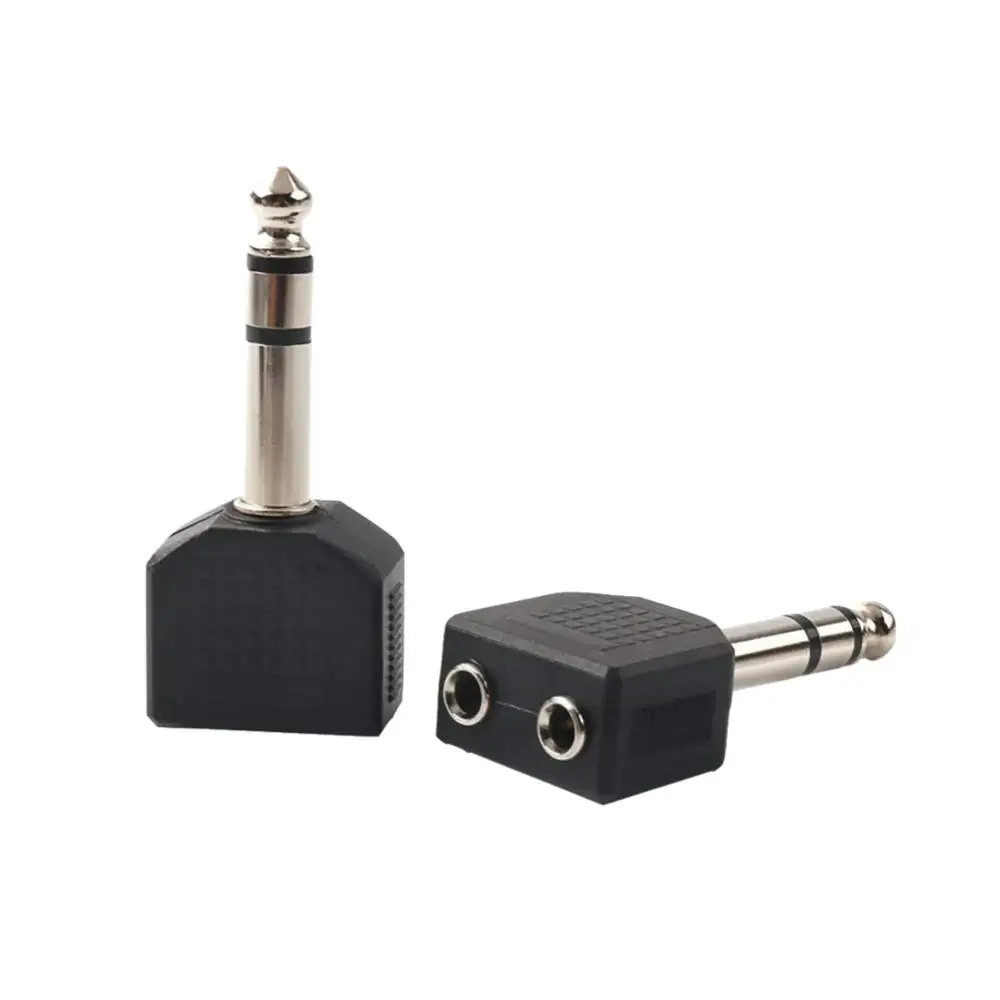 موصل محول مقسم ذكر ، 2 × 6.35 مللي متر ، 1/4 بوصة ، أنثى ستريو Y مزدوجة 3.5 مللي متر ، أسود